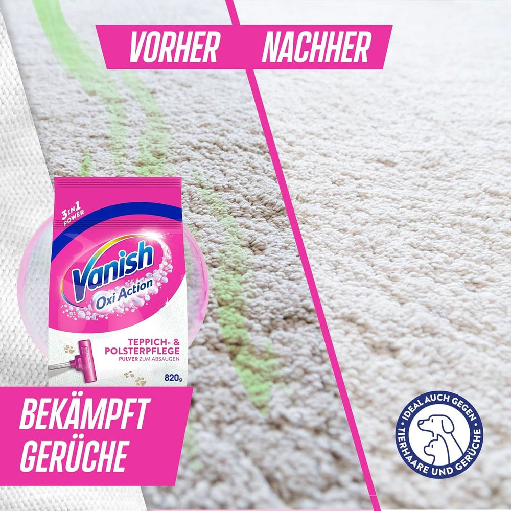 Poudre nettoyante pour tapis et tissus d'ameublement Vanish Oxi Action - 1 X 820 G - Nettoie de grandes surfaces de tapis et tissus d'ameublement contre la saleté, les odeurs et la poussière Détergents à lessive Naty Shop