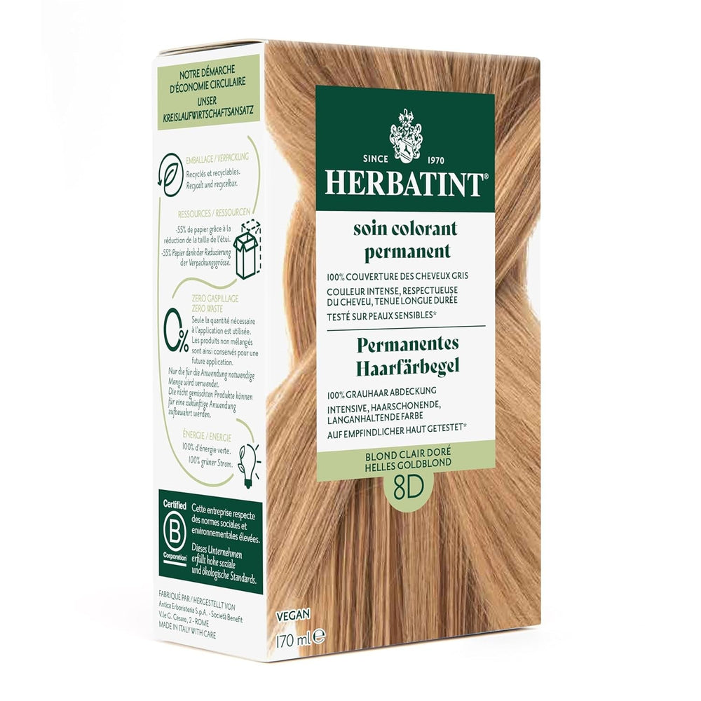 Gel Teinture Permanente 6N Blond Foncé - 170 ml I Sans Ammoniaque, Couverture 100% Cheveux Gris I Testée sur Peaux Sensibles, aux 8 Extraits Végétaux Naty Shop Teinture Capillaire 8D Blond Doré Clair