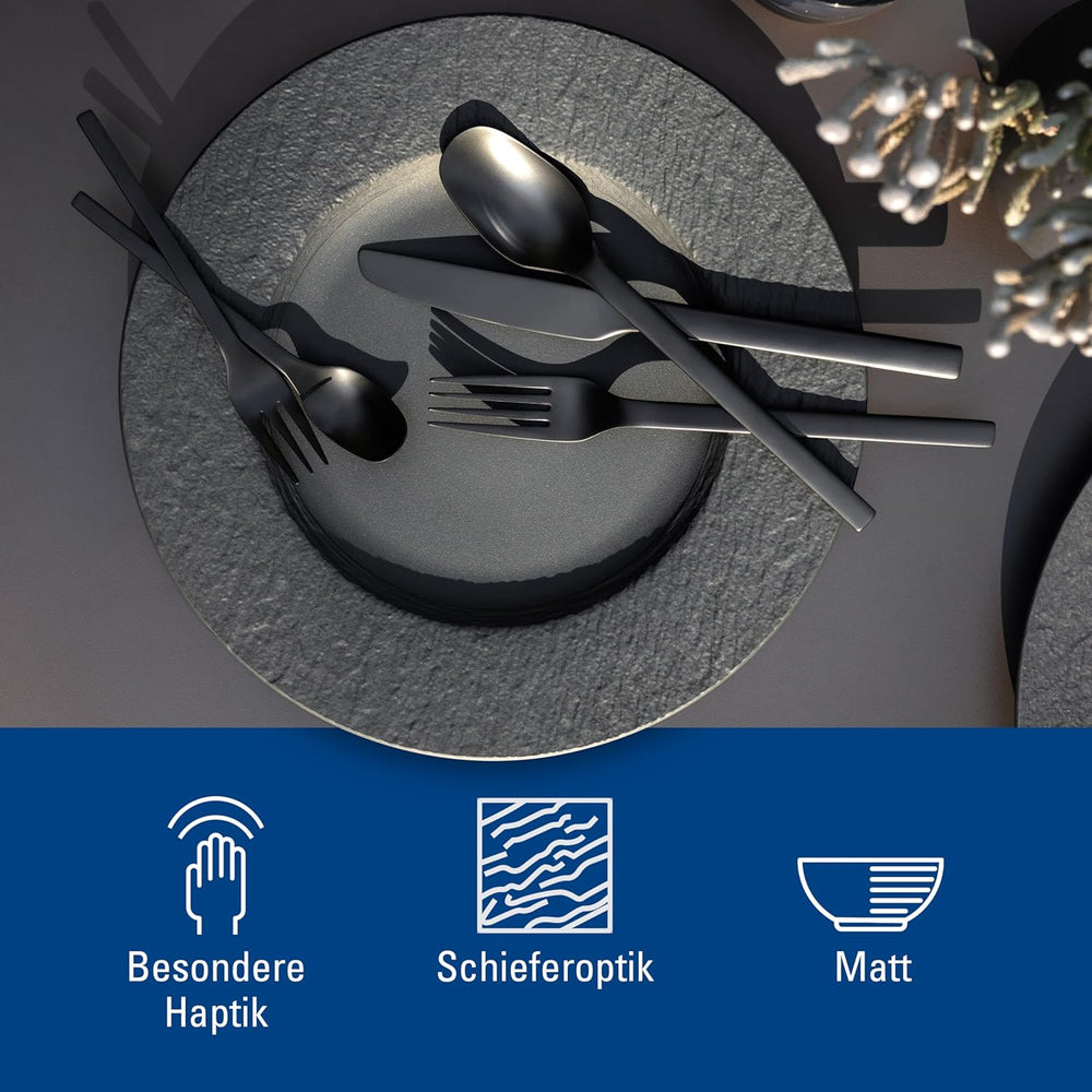 Villeroy & Boch - Manufacture Rock Service de Vaisselle, 6 Pièces, Service de Vaisselle pour 2 Personnes, Porcelaine Premium, Noir