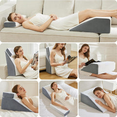 Pernă de citit și pernă cu pană pentru ridicarea picioarelor, pernă din spumă cu memorie pentru gât, spate și picioare, pernă detașabilă multifuncțională pentru pat, canapea, șezut, dormit și odihnă, 58x55x28cm