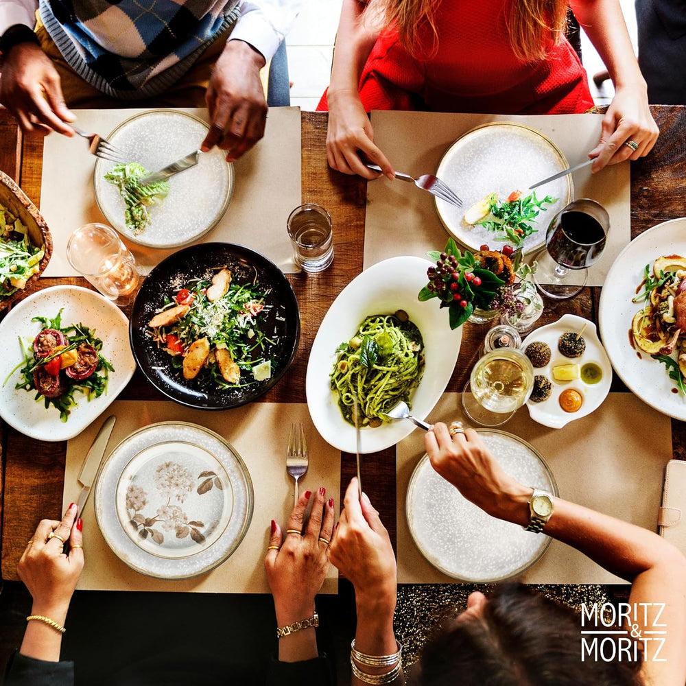 Moritz & Moritz BLOSSOM service de table en porcelaine pour 6 personnes, 18 pièces - Vaisselle moderne au design ludique - Service à café facile d'entretien avec assiettes et bols - Service combiné