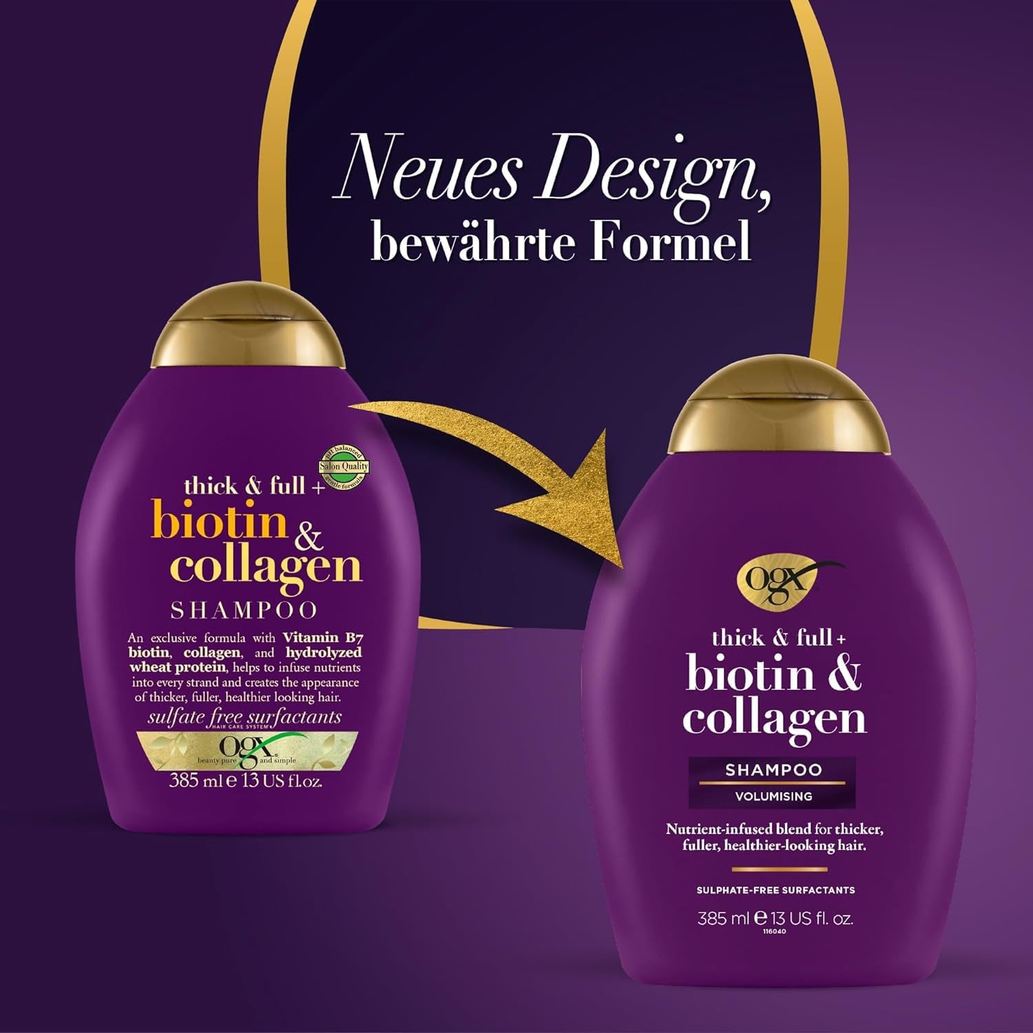 OGX Biotin & Collagen Shampoo (385 Ml), Shampooing fortifiant pour cheveux fins et fins OGX Douche et bain