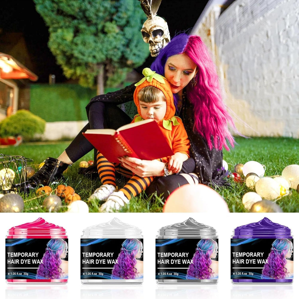 Teinture capillaire temporaire pour Halloween, 4 couleurs, cire coiffante, ton pour hommes et femmes, Halloween, fête Cosplay, teinture pour cheveux, boutique Naty