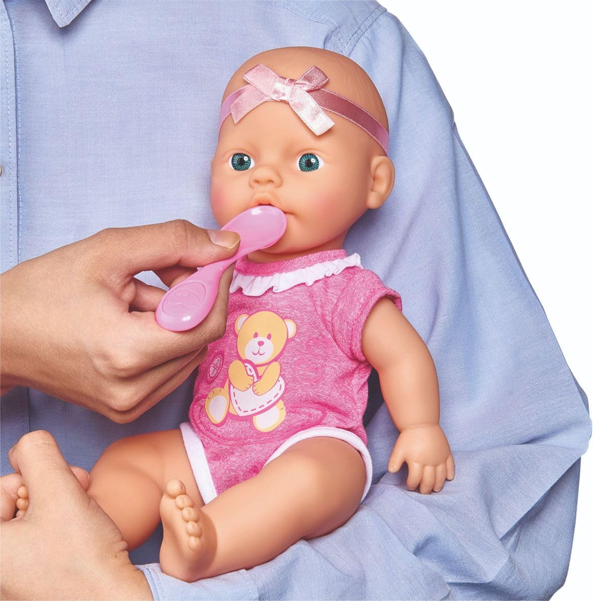 Simba 105030069 - New Born Baby Puppe, Vollvinylpuppe mit Trink- und Nässfunktion, mit Geburtsurkunde und Zubehör, 4 Teile, 30cm, Babypuppe, ab 3 Jahre