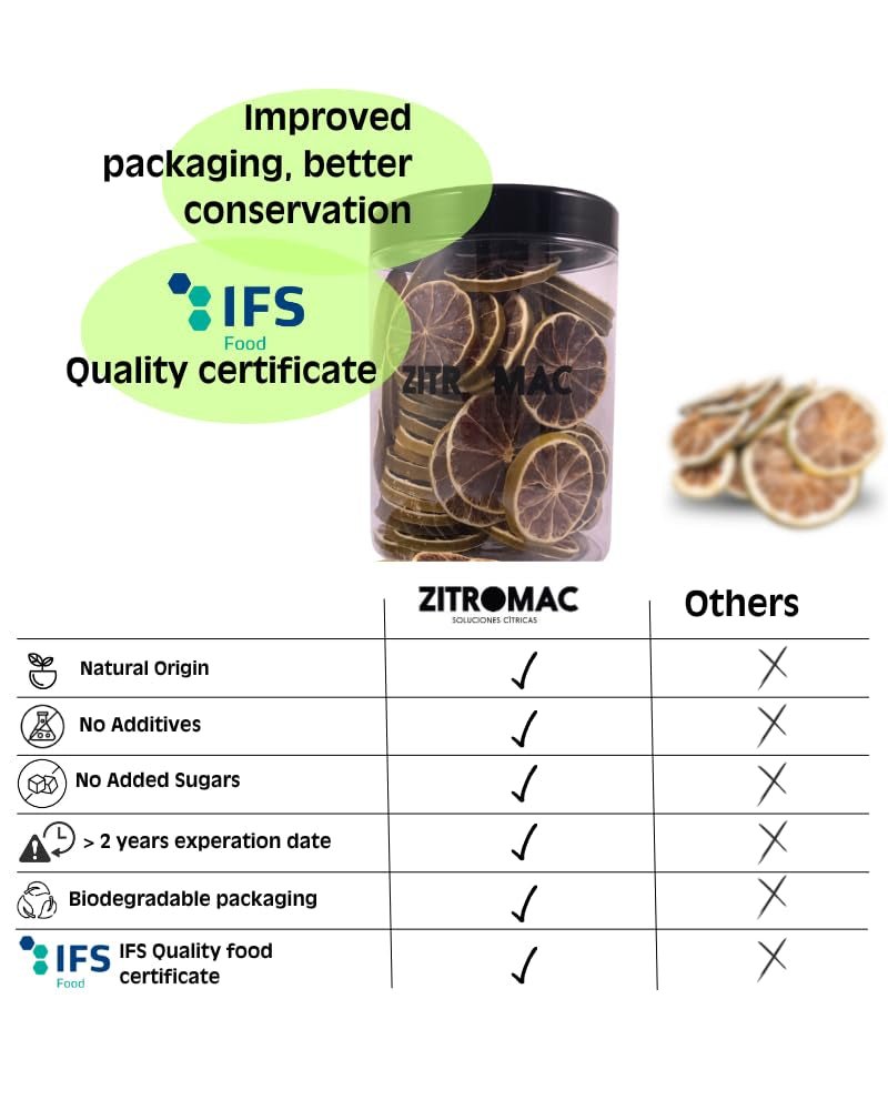 90g de tranches de citron séchées|fruits secs pour décoration de cocktails|citrons séchés pour décoration pour Noël, pâtisserie, boissons, gin, vin chaud, thé|citrons de qualité 100% naturels sans sucre Naty Shop Produits Déshydratés