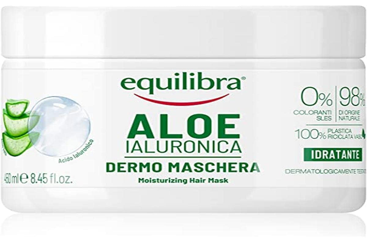 Equilibra Hair, Aloe Hyaluron Mask, masque capillaire hydratant et démêlant à l'aloe vera (20%), acide hyaluronique, extrait d'ortie, 450 ml Naty Shop Hair Mask 450 Ml (1 pack)