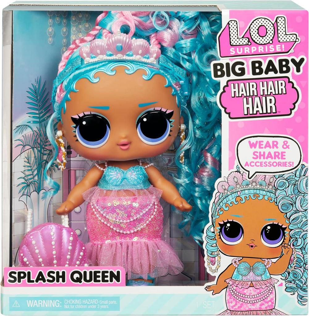 MDR. Surprendre! Big Baby Hair Hair Hair – SPLASH QUEEN – 27,94 cm, grosse poupée avec 14 accessoires, accessoires pour cheveux et cheveux véritables – pour enfants et adolescents à partir de 4 ans