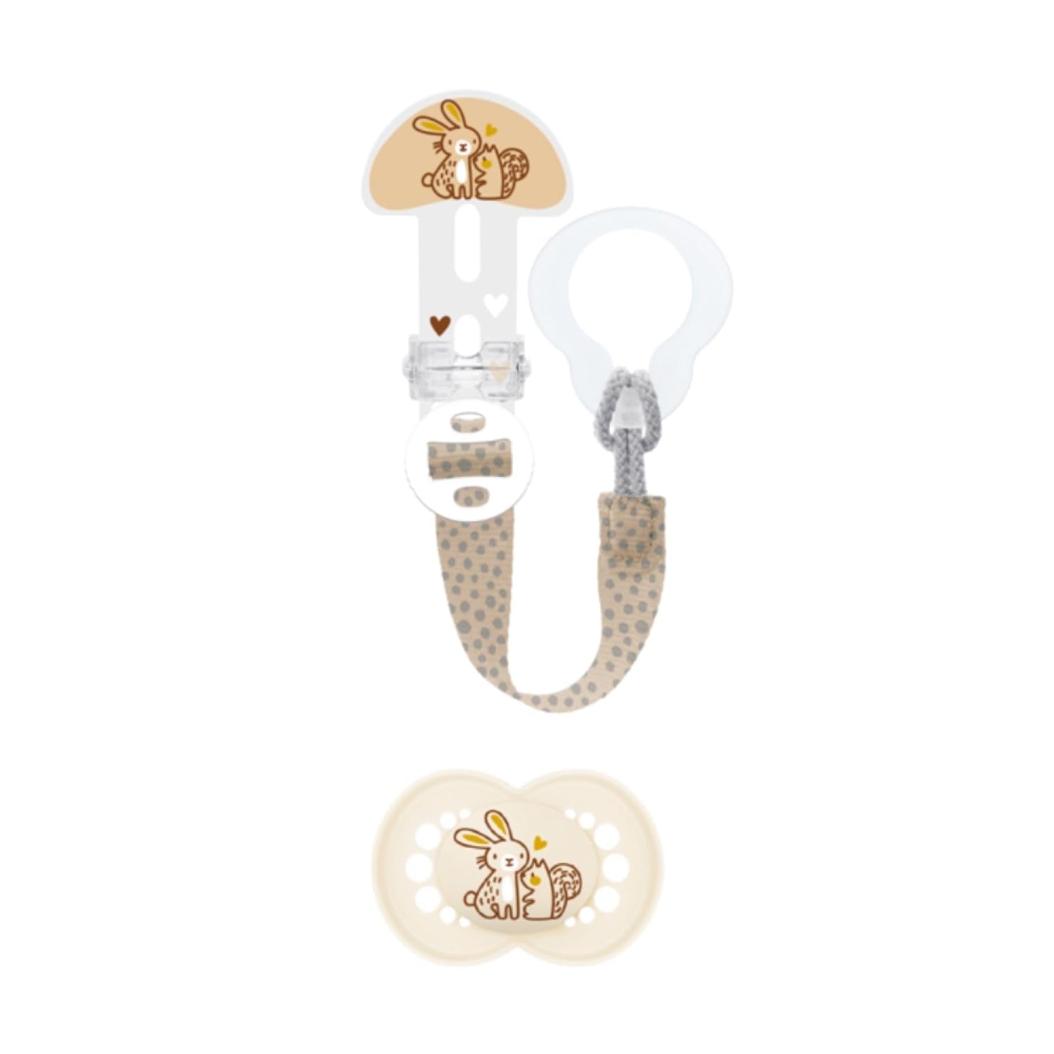 MAMAN | Sucette et chaîne de tétine, 6 mois et plus, sélection de couleurs aléatoires, anatomique, symétrique, en silicone, lavable, longueur réglable, compatible avec tous types de tétines