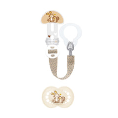 MAMAN | Sucette et chaîne de tétine, 6 mois et plus, sélection de couleurs aléatoires, anatomique, symétrique, en silicone, lavable, longueur réglable, compatible avec tous types de tétines