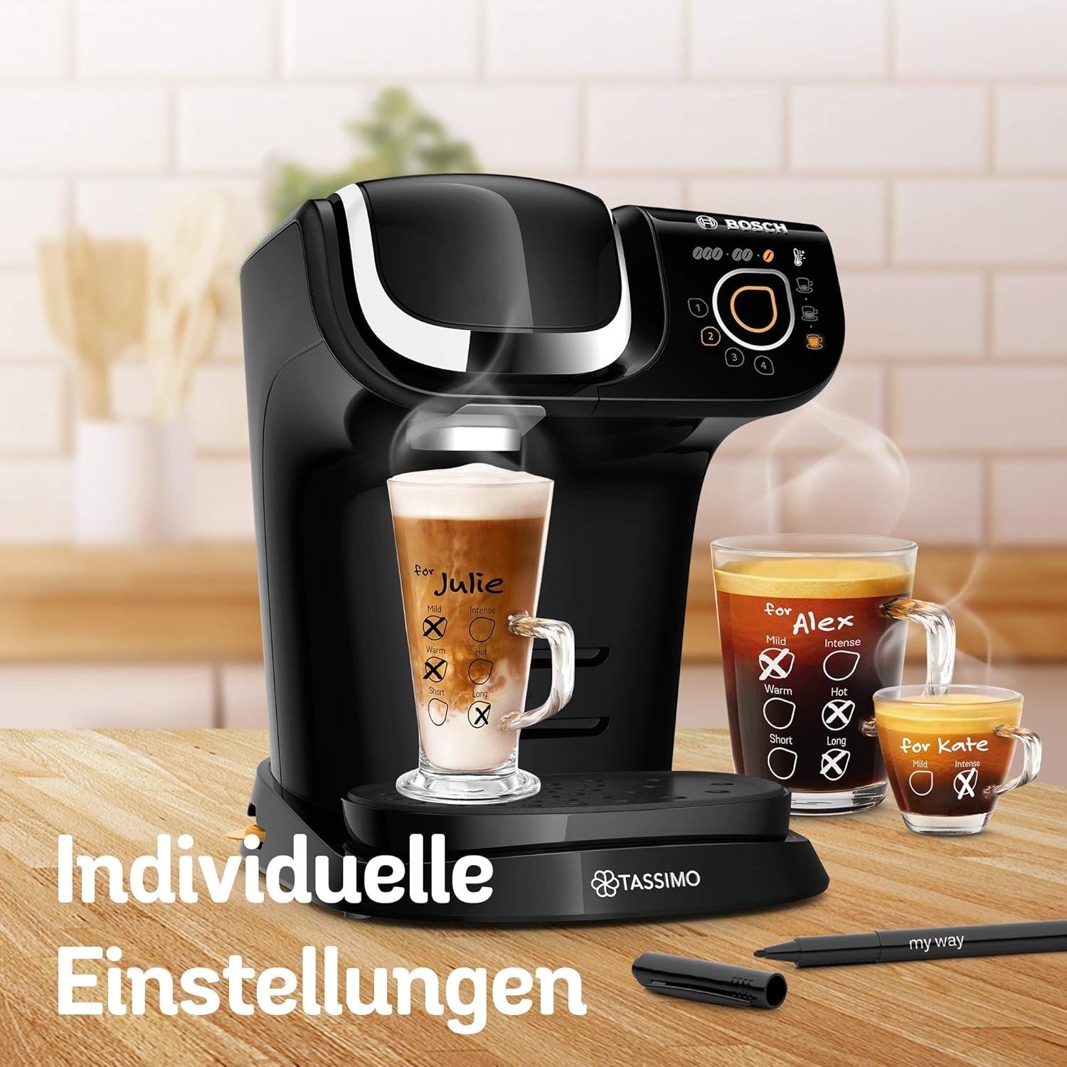 Tassimo My Way Machine à expresso avec 2 capsules TAS6502 avec filtre à eau, plus de 70 boissons, personnalisation des boissons, variété de café, préparation facile, 1500 W, noir