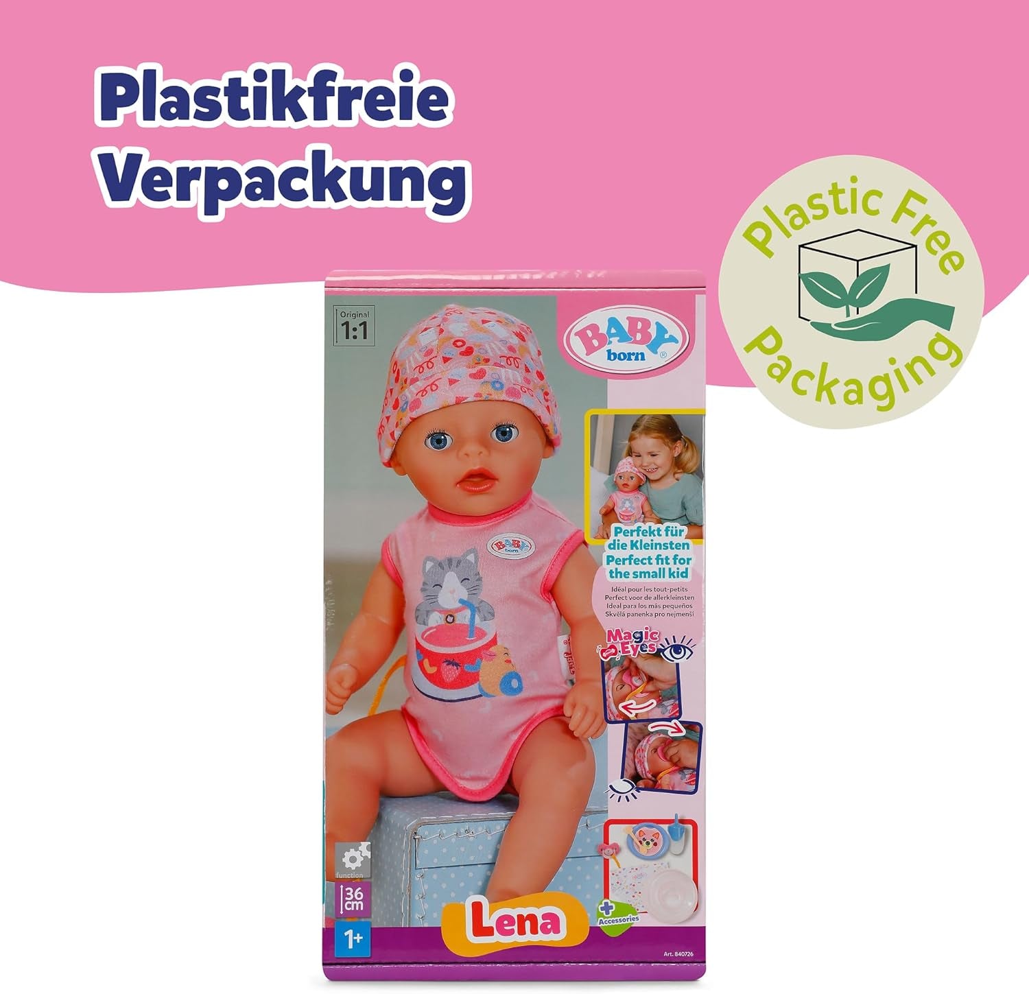 BABY Born Lena Pink, 36 cm große Puppe mit 7 Funktionen für Kinder ab 1 Jahr