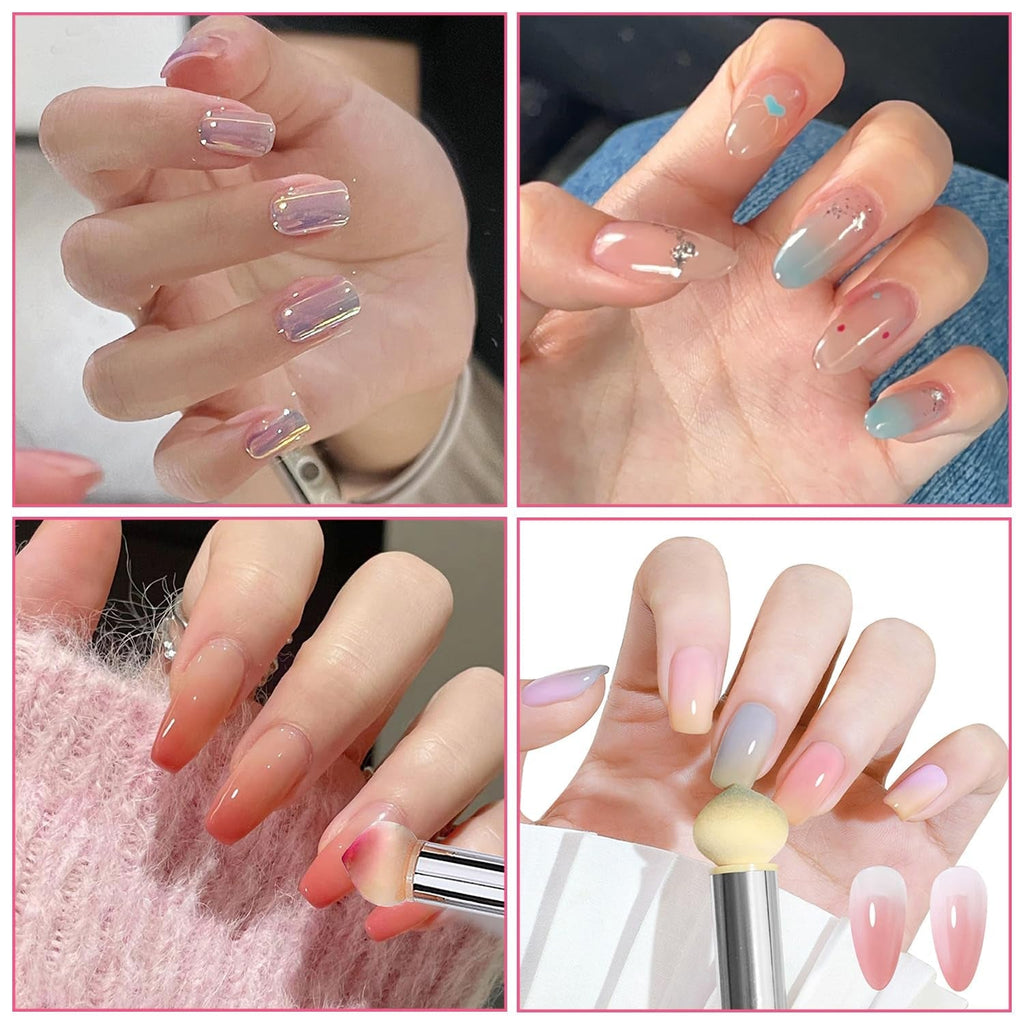 2 Stück Nail Art Rendering-Werkzeuge Doppelter Kopf, Sponge Brush Applikator Inkl 8 Ersatzköpfe, Nail Art Schwamm Und Tupfpinsel(Weiß, Rosa)