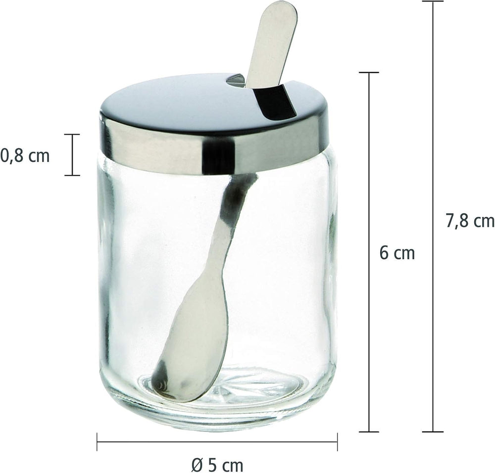 APS 40415 Ghivece cu muștar, set de 2, fiecare Ø 5cm, H: 6cm, sticlă, oțel inoxidabil, incl. lingură și capac