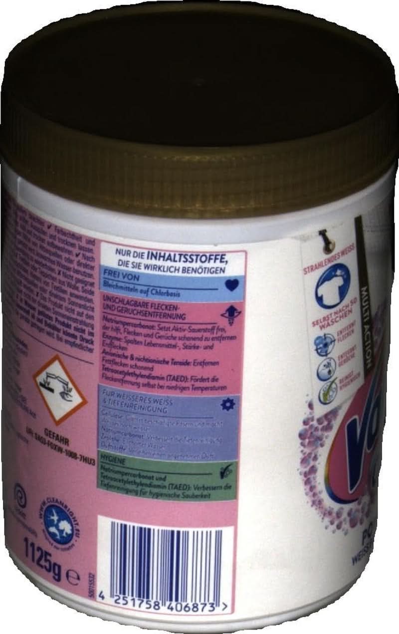 Vanish Oxi Action Powerwhite Poudre - 1 X 1,125 Kg - poudre détachante et améliorant le linge sans chlore - pour linge blanc Détergents à Lessive Naty Shop