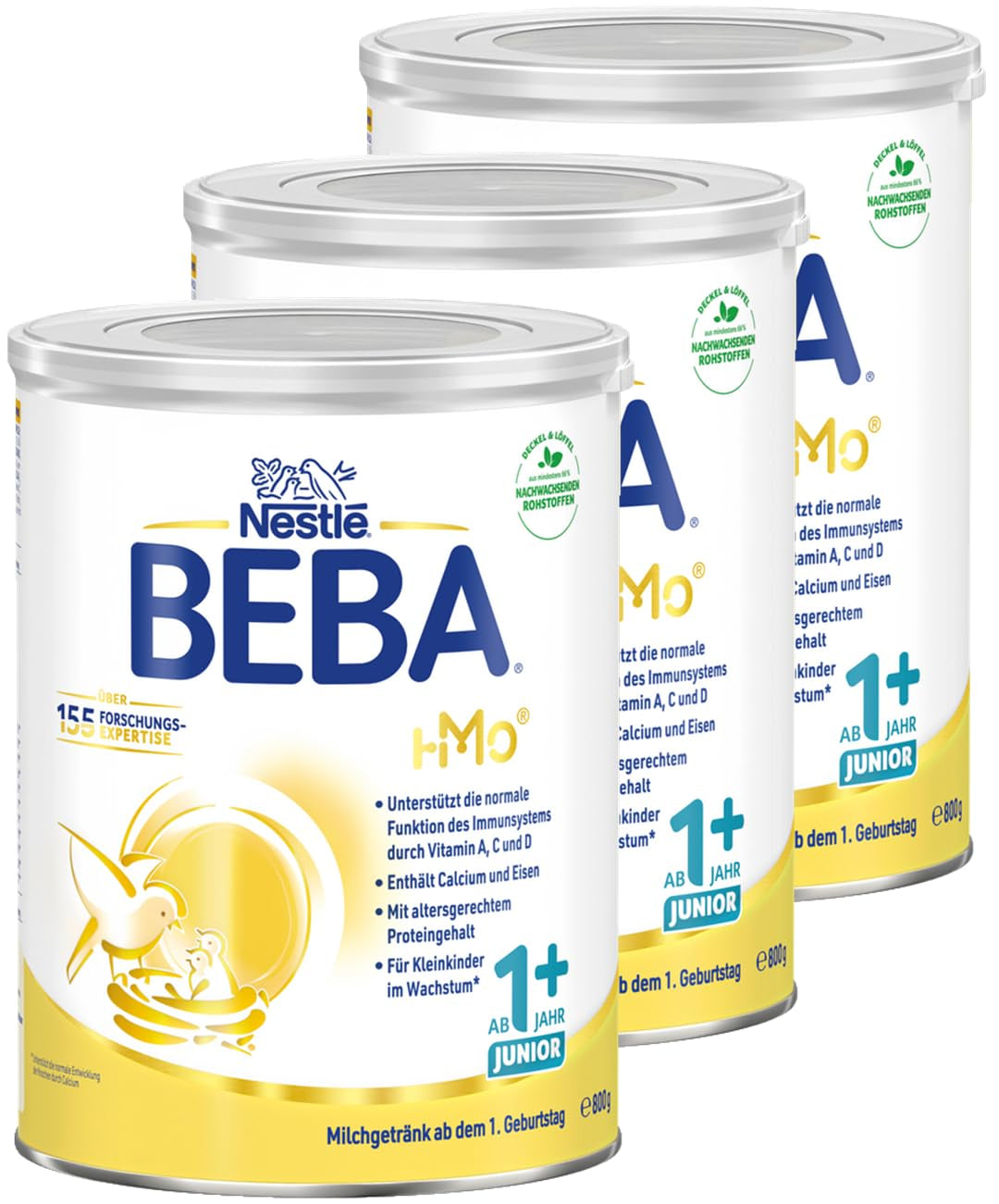 Boisson lactée BEBA Junior 1+ à partir de 1 an, Avec HMO, Teneur en protéines adaptée à l'âge, Lactose uniquement, Sans huile de palme, Sans huile de poisson, Aliments pour tout-petits, Lait en poudre pour bébé, Lot de 3 (3 x 800 g)