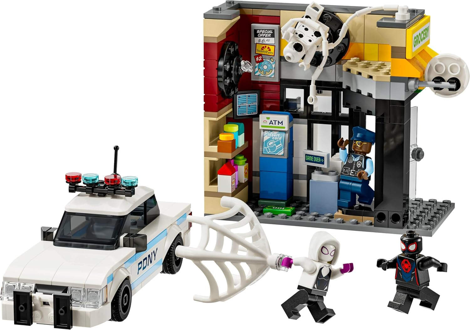 LEGO | Marvel Spider-Verse: Miles Morales vs. Spot - Superhelden Spielset mit Spielzeug Auto - 4 Minifiguren und Mini-Markt - Kreatives Geschenk für Jungen und Mädchen ab 9 Jahren - 76311