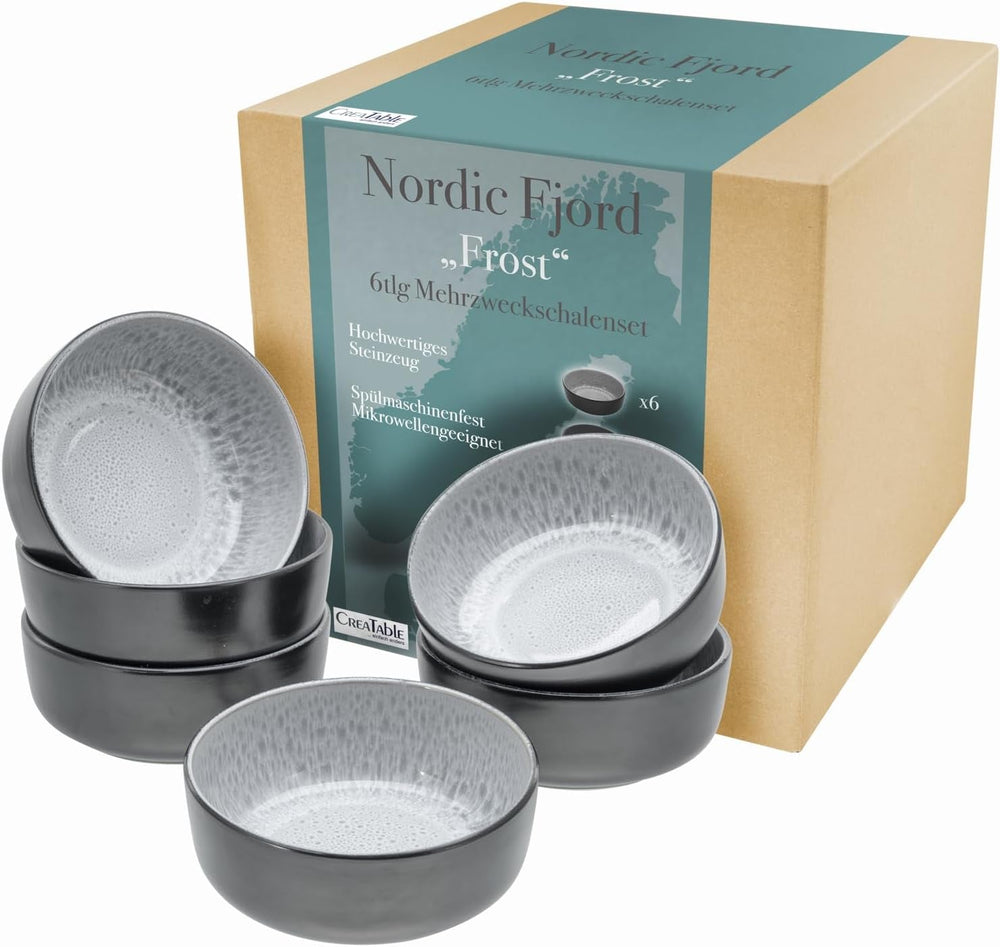 Creatable, 20166, Serie Nordic Fjord Green, 16-Teiliges Geschirrset Für 4 Personen, Kombiservice Aus Steinzeug, Spülmaschinen- Und Mikrowellengeeignet, Qualitätsproduktion Seturi vesela masa Naty Shop Grau Müslischalen 6-Tlg