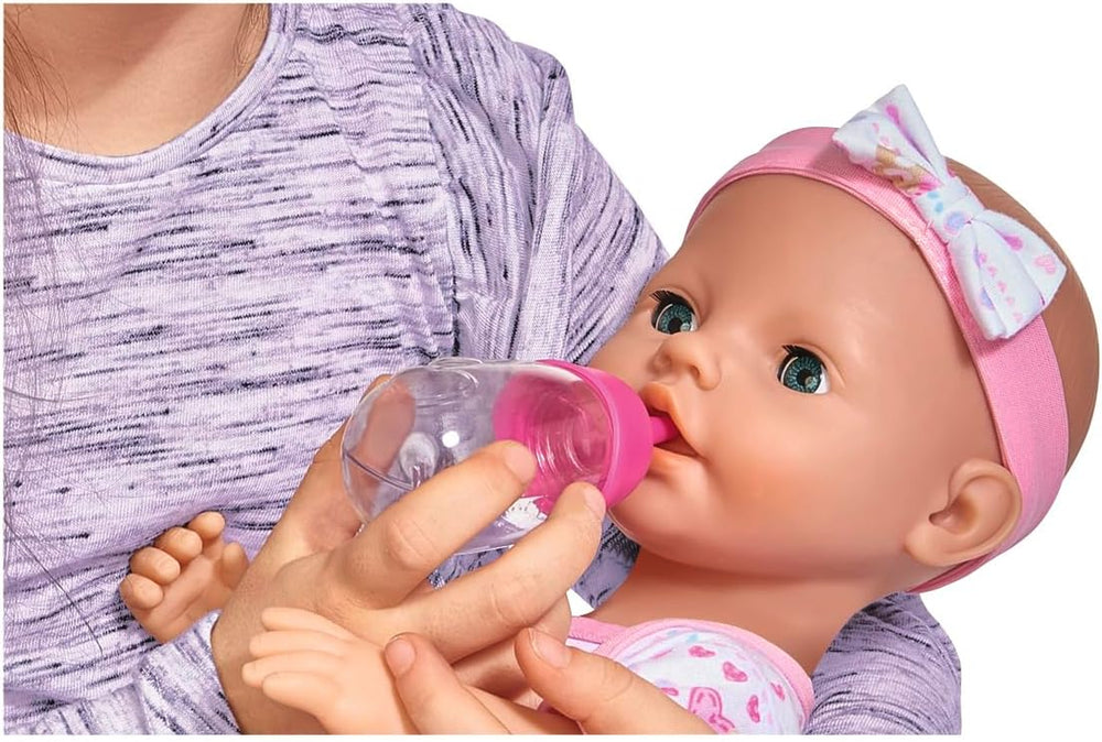 Simba 105039005 - Poupée nouveau-né, 3 ans et plus, poupée de jeu avec fonctions, peut boire et faire pipi, 8 pièces, avec poupée et accessoires