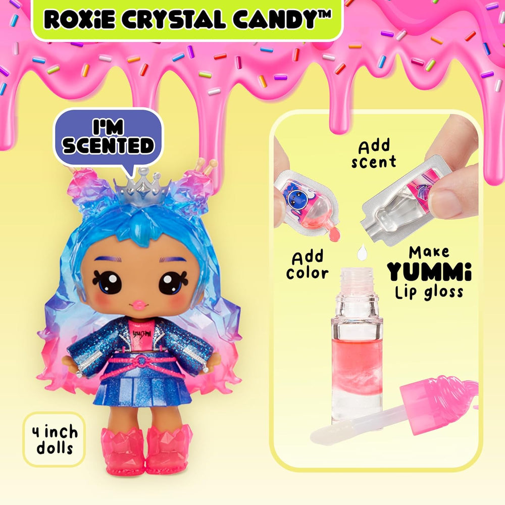 Yummiland Lip Gloss Doll - Roxie Crystal Candy - Y compris un kit de brillant à lèvres DIY, Geeignet für Kinder ab 4 Jahren, Rosa, série 2