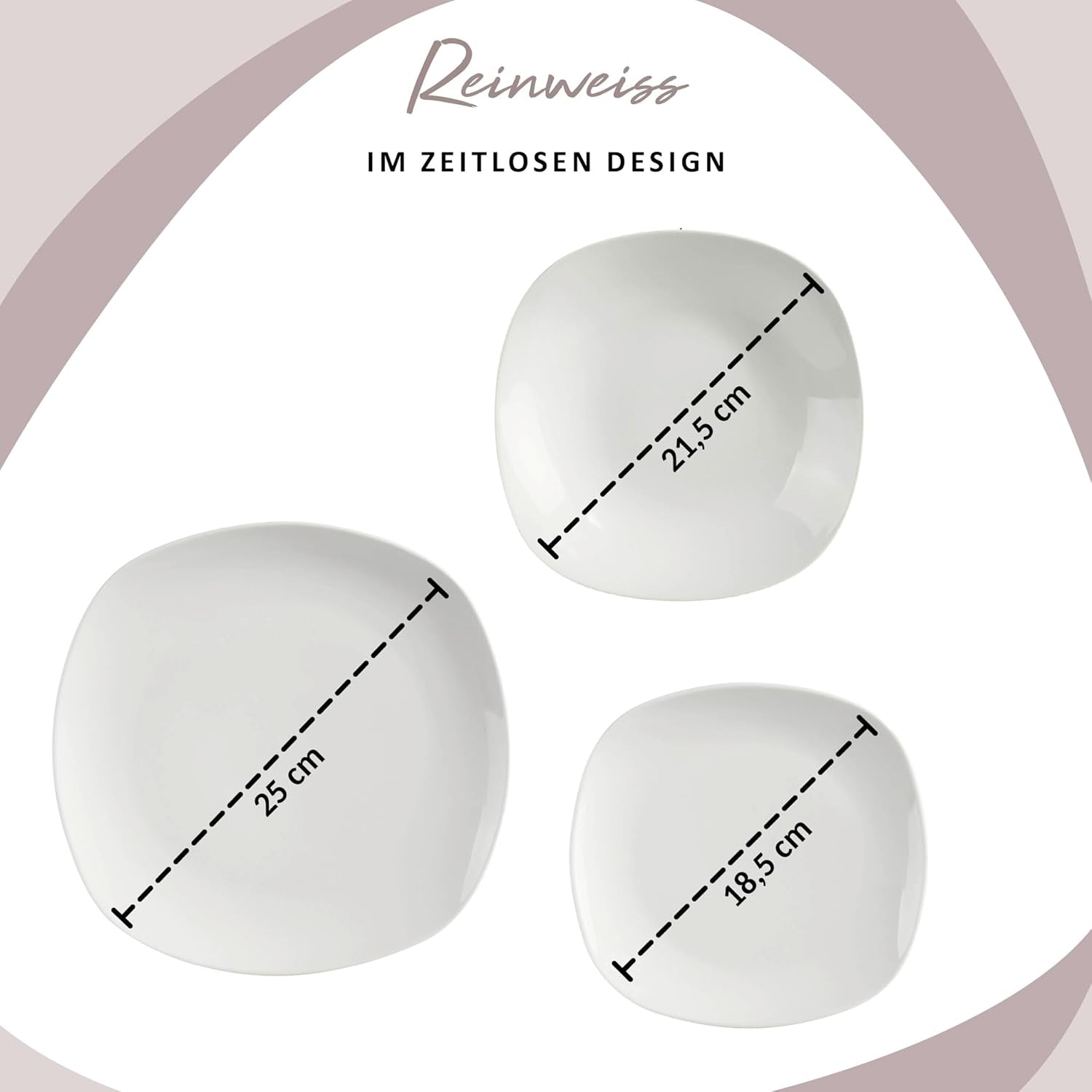 SANGER | Service de table Bilgola blanc, service de table en porcelaine 24 pièces pour 6 personnes, assiettes carrées, assiettes à dîner | LA COLLECTION PREMIUM