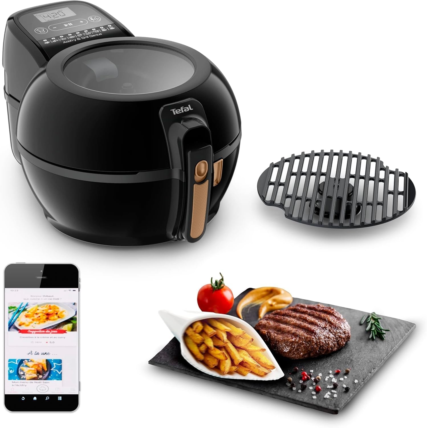 Tefal FZ7738 Actifry Genius+ Friteuse à air chaud, 1500 W, 1,2 Kg, 9 menus de cuisson automatiques Électroménager Naty Shop Actifry Grill Genius
