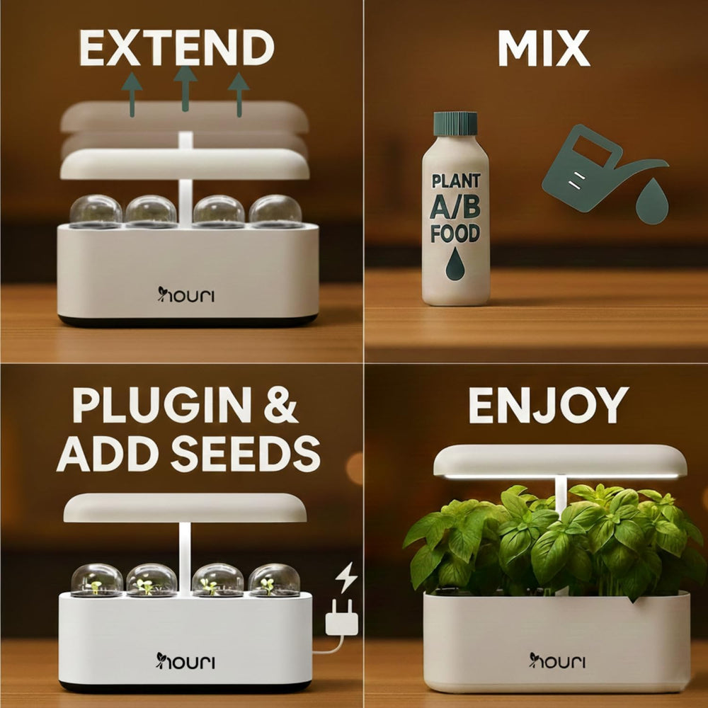 Nouveau pont 7 + basilic héritage | Jardin intelligent pour les cuisiniers à domicile | Système de culture hydroponique | Lampes de culture LED | Kit de jardinage d'herbes aromatiques d'intérieur pour les amateurs de plantes et les jardiniers, blanc