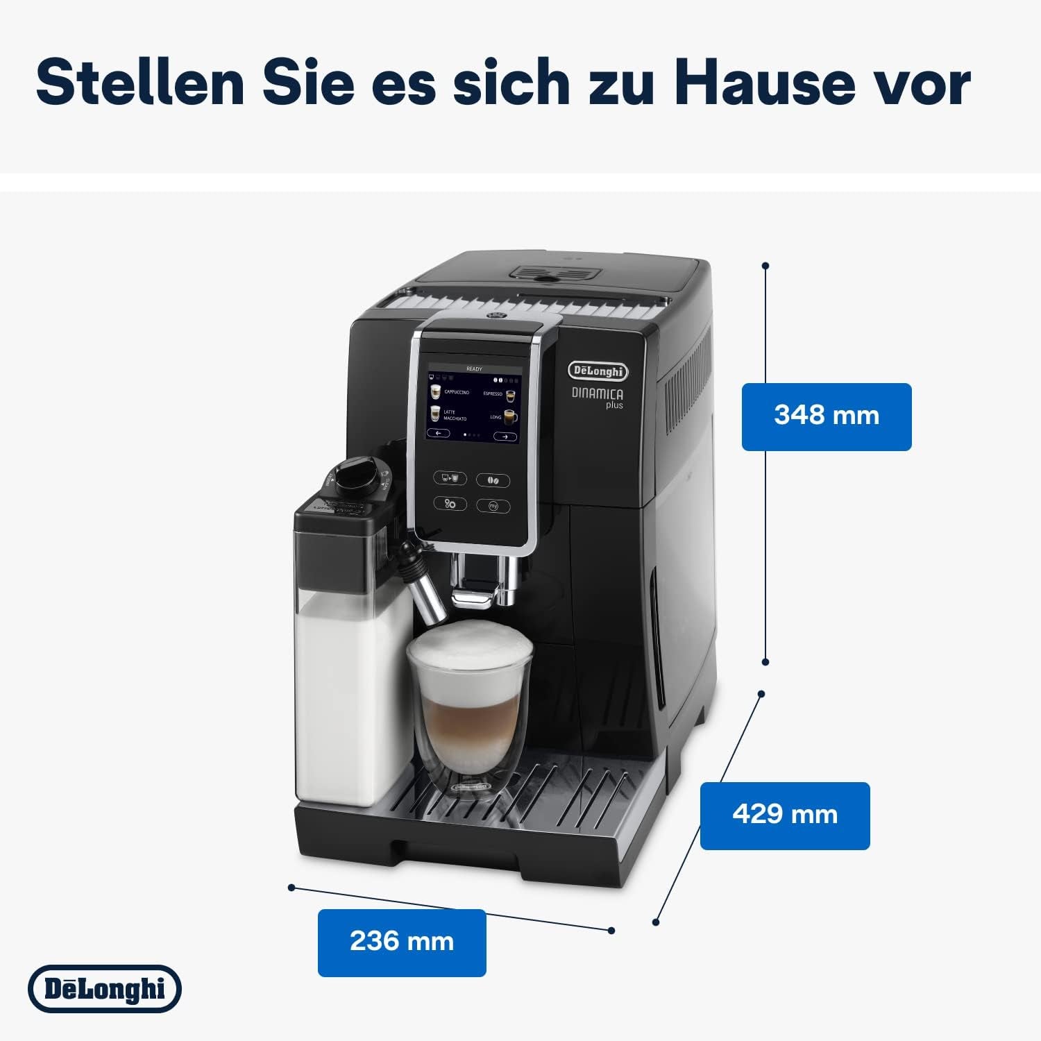 De'Longhi Dinamica Plus ECAM 370.70.B Machine à expresso entièrement automatique avec système de lait LatteCrema, cappuccino et expresso, écran tactile couleur TFT 3,5 pouces et contrôle par application, fonction café, noir