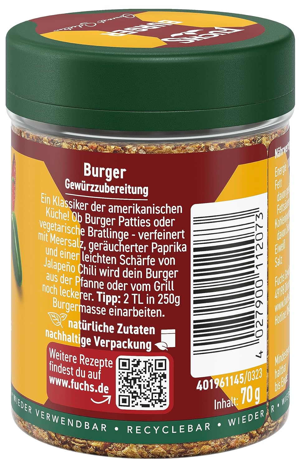 Mélange d'assaisonnement Fuchs Burger - Goût intense pour les hamburgers