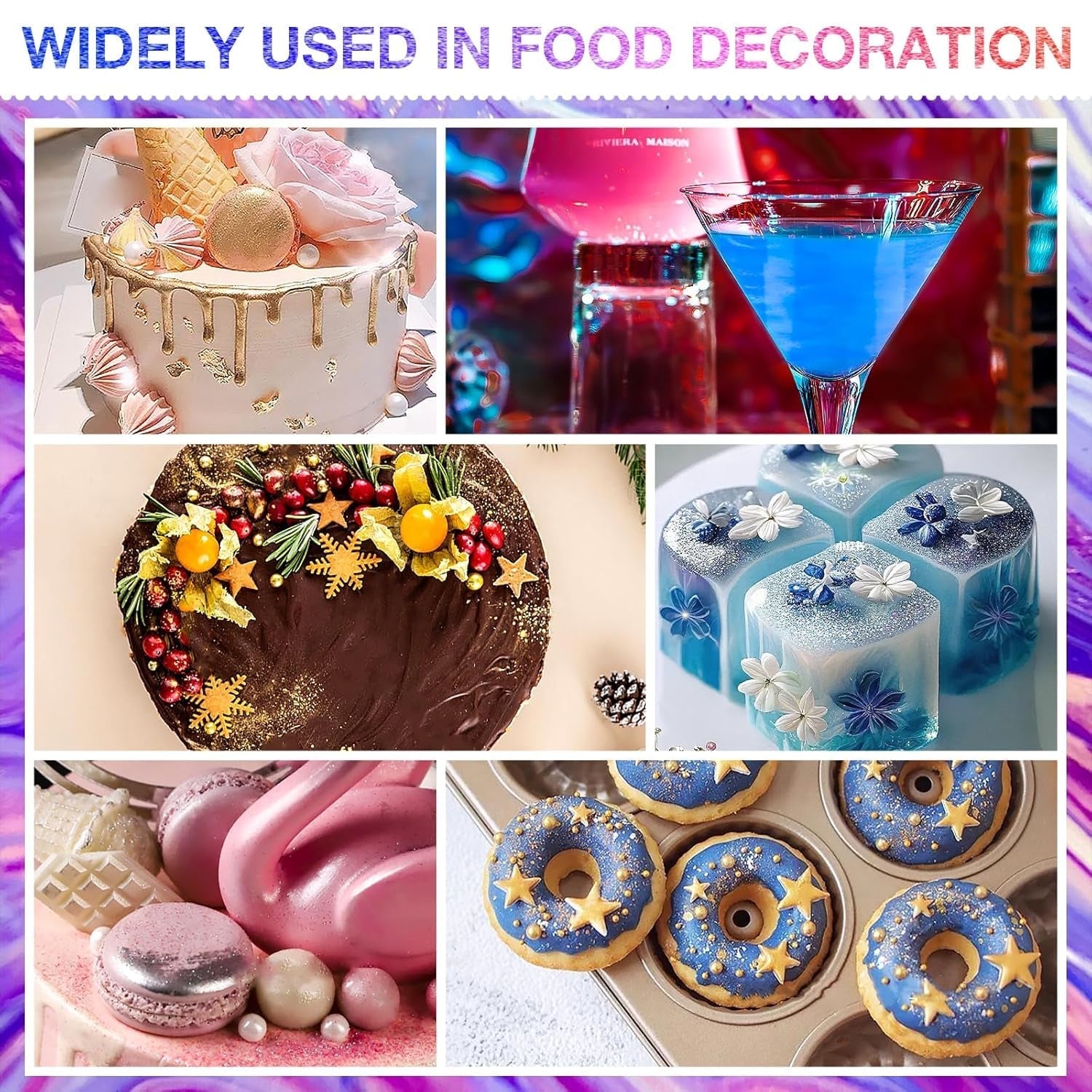 Sclipici comestibil 6 x 3g, Sclipici comestibil pentru băuturi, Sclipici alimentar, Set de 6 culori, Pudră sclipici, Sclipici pentru copt pentru ciocolată, căpșuni, prăjituri, fondant, băuturi, Inodor, Vegan