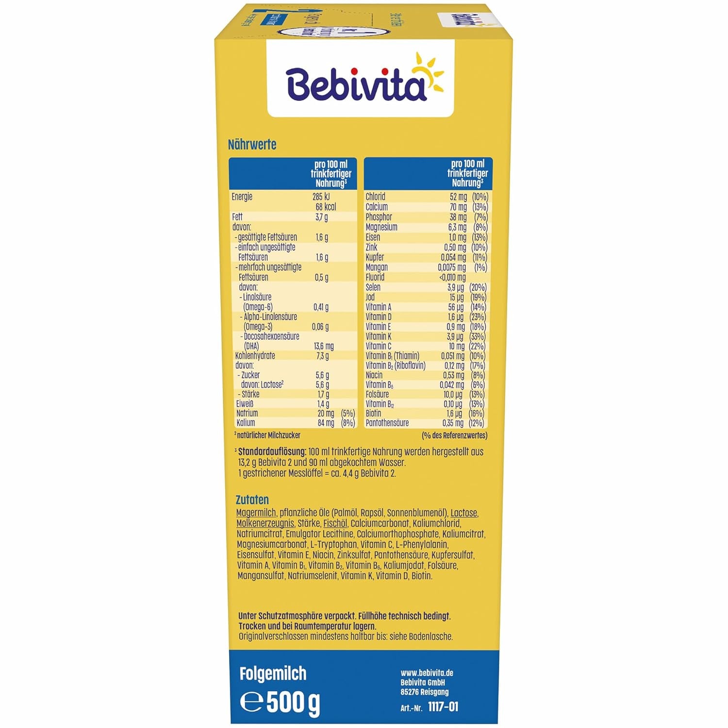 2 Folgemilch (4 x 500g), par 6. Monat, avec Vitamine C et D, Oméga-3 (DHA), modifiés sättigend