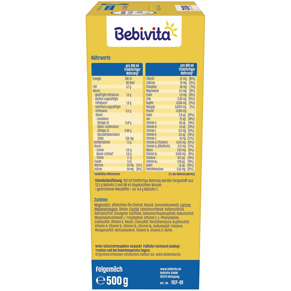 2 Folgemilch (4 x 500g), par 6. Monat, avec Vitamine C et D, Oméga-3 (DHA), modifiés sättigend