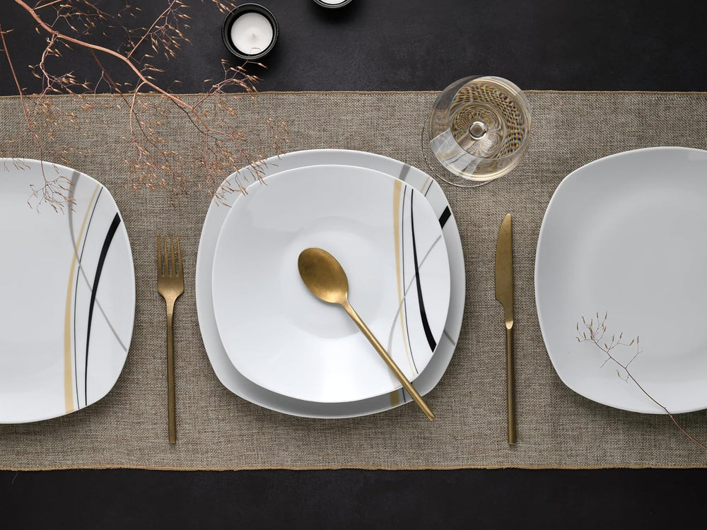 CreaTable 24029 Square City Line Series Service de table en porcelaine pour 6 personnes 12 pièces Passe au lave-vaisselle et au micro-ondes Fabrication de qualité