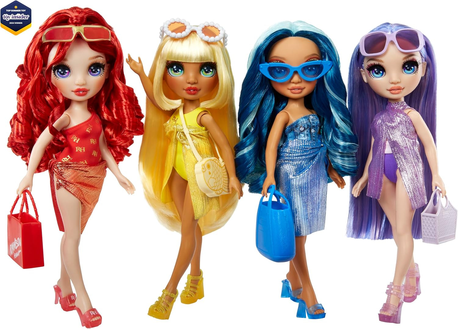 Rainbow High Swim & Style - Ruby (Rouge) - Poupée de 28 cm avec paréo pailleté, 10+ vêtements - Maillot de bain amovible, sandales, accessoires de jeu - Jouet - Idéal pour les 4-12 ans
