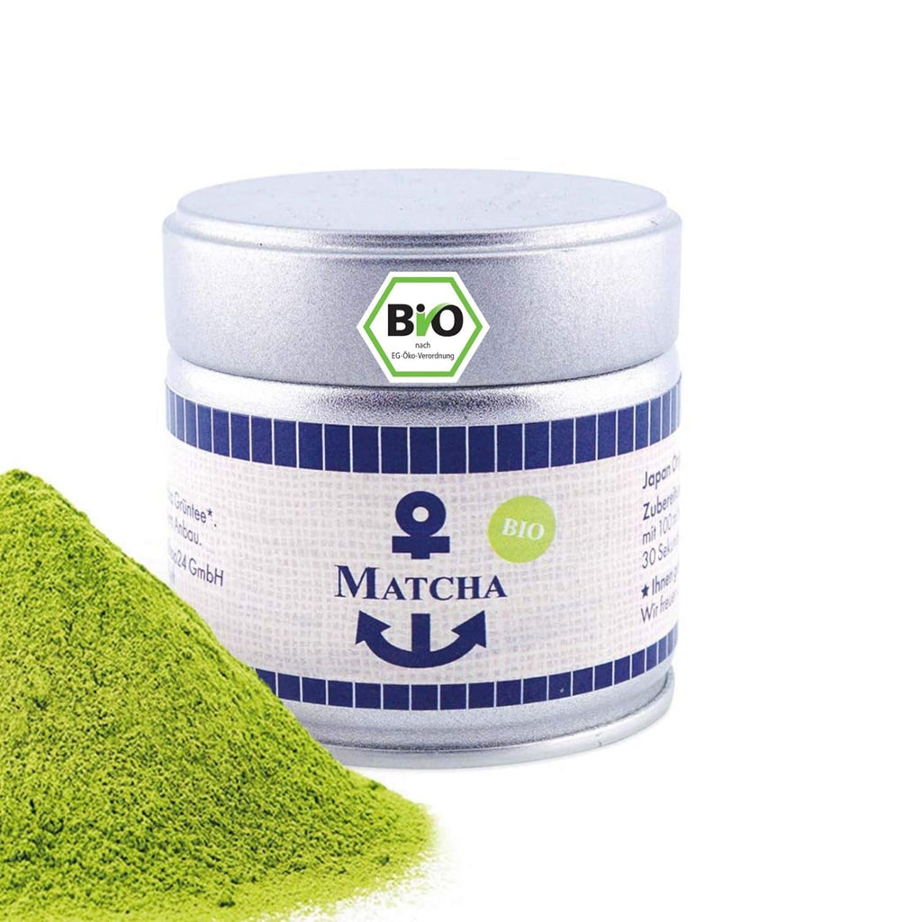 Matcha bio premium din Japonia, calitate ceremonială, fără pesticide, pulbere extrafină în cutie de 30 g, aromă intensă și delicată de ceai verde, potrivită pentru latte, smoothie, calitate ceremonială