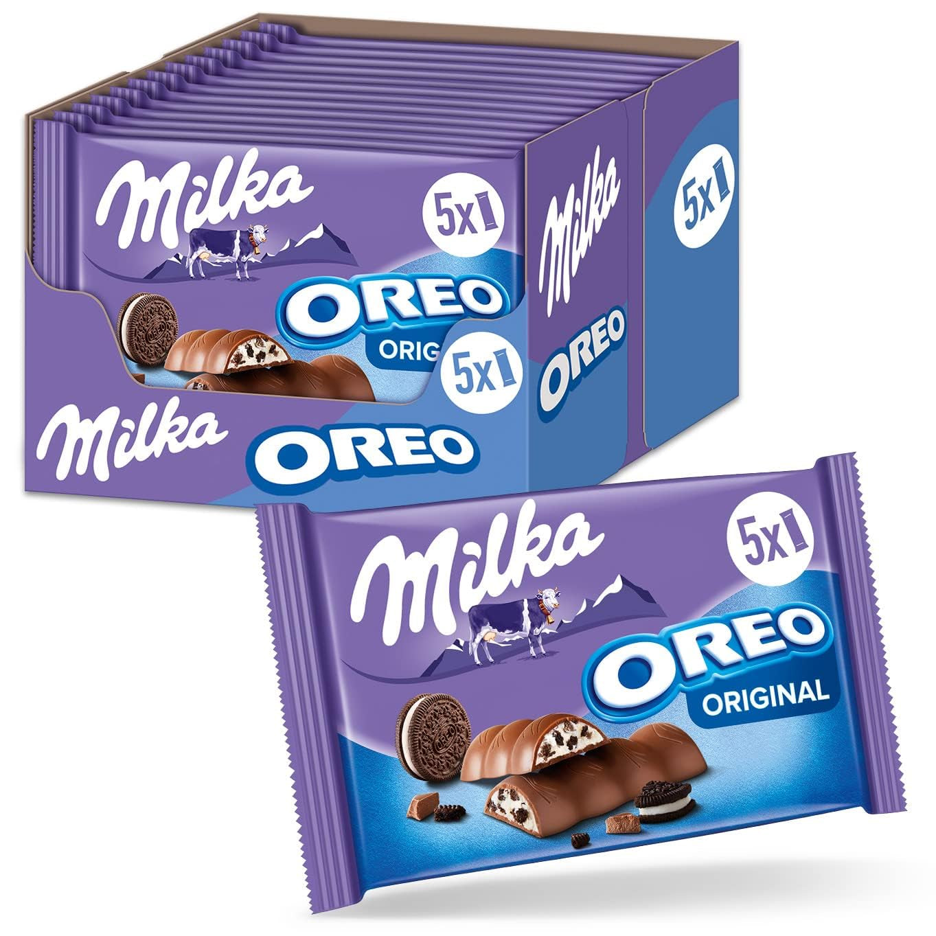 Barres Milka & OREO – Chocolat au lait alpin avec morceaux croquants de biscuits OREO à la crème de lait – 13 x 185g