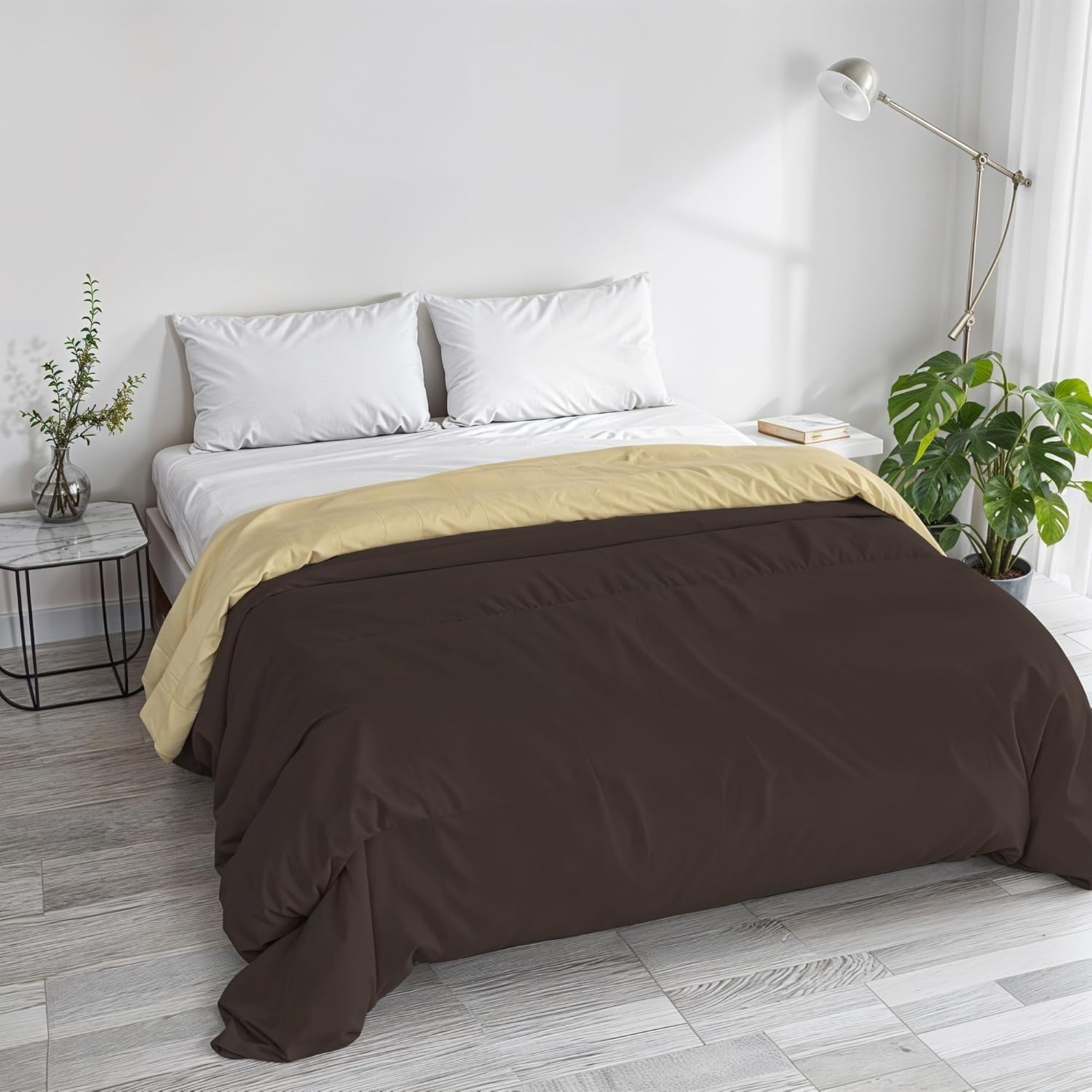 Couette hiver basique, unie et doublée, vert foncé/crème, 200X245Cm Naty Shop couettes et couettes Marron/crème 250X245Cm