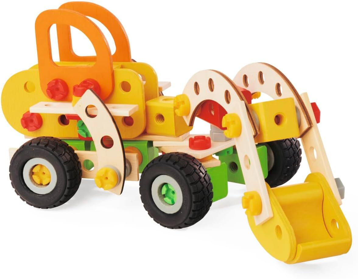 Eichhorn - Constructor Bagger, 5 Verschiedene Modelvarianten baubar, Konstruktionsspielzeug mit 180 Teilen, vielseitiges Holzspielzeug, aus 100% FSC zertifiziertem Buchenholz, ab 6 Jahren