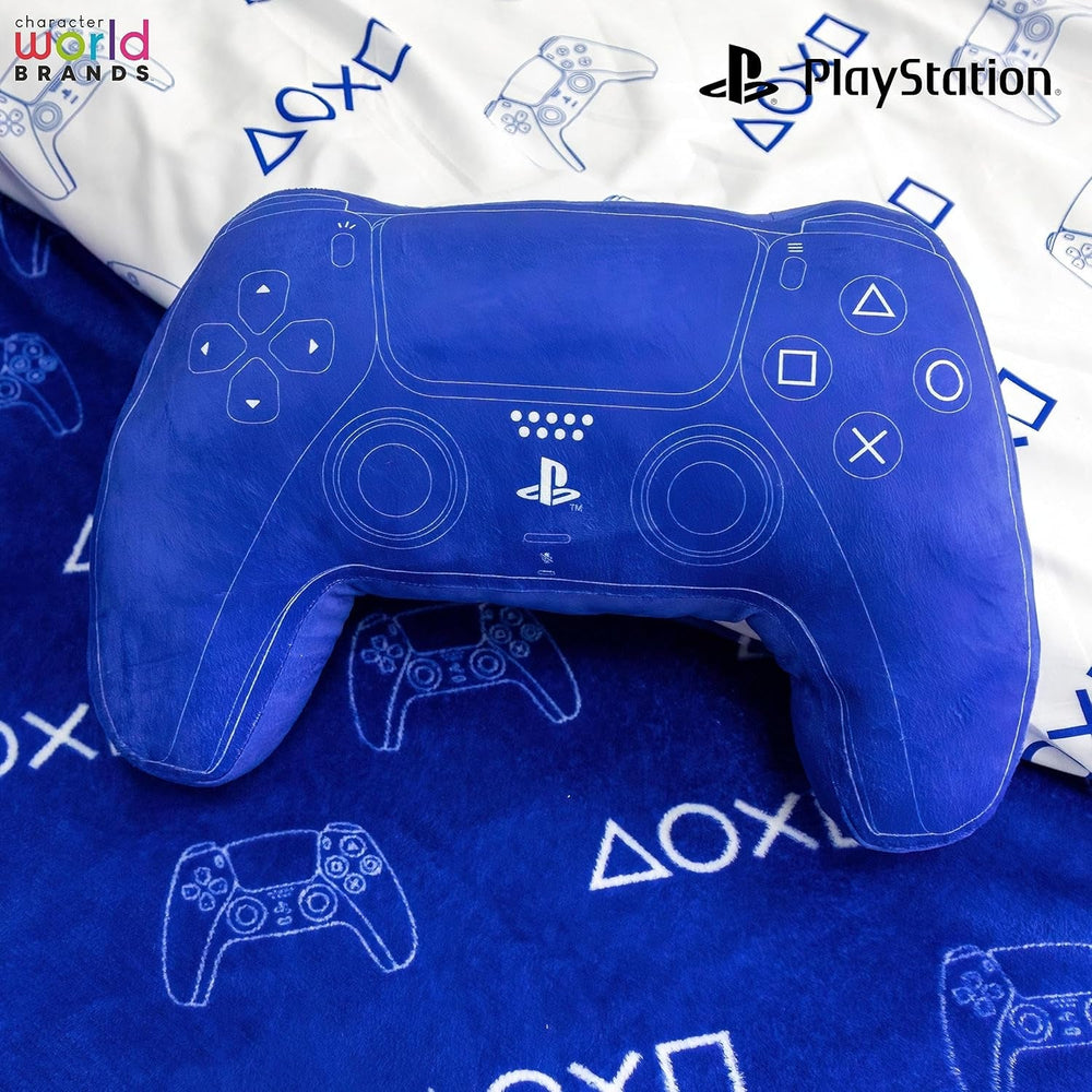 Character World : oreiller en forme de manette de Playstation sous licence officielle, design du combiné, oreiller en peluche | Parfaits pour la décoration d'une chambre ou d'un jeu, les oreillers standards bleus Naty Shop