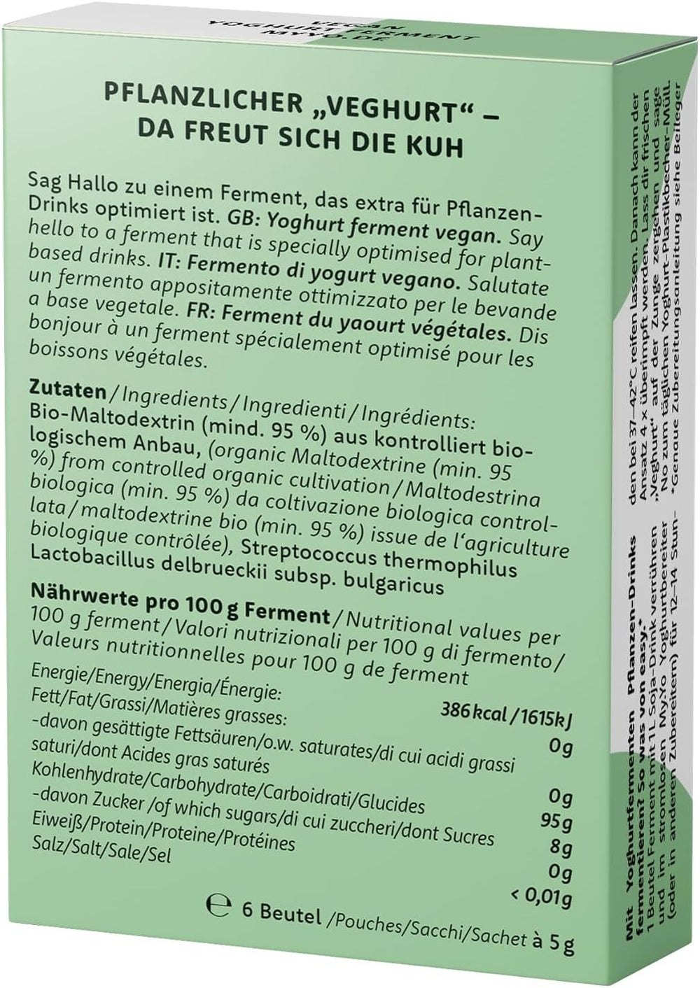 Bio Joghurtferment Vegan – 6x5g – Starterkulturen für 30L yaourt végétal – ohne tierische Zusätze – DE-ÖKO-013 certifié
