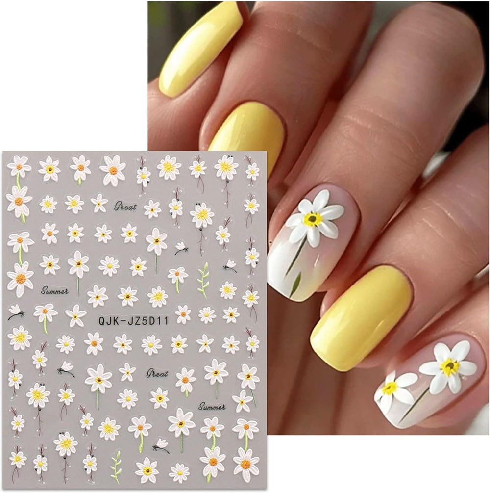 JMEOWIO 3D Nagelsticker Blumen Nail Art Sticker Selbstklebend Nagelaufkleber 5D Stereoskopisch Sommer Frühling Blumen Dekoration Nageldesign Zubehör 4 Blatt