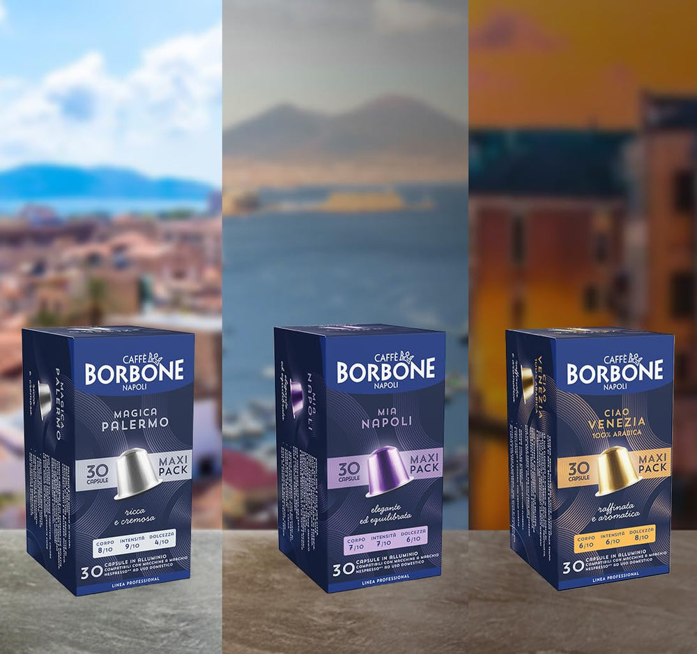Caffè Borbone Verkostung Kit, 90 capsules en aluminium : 30 Mia Napoli, 30 Ciao Venezia, 30 Magica Palermo, (3 x 30 Stück) – Compatible avec Kaffeemaschinen für den Hausgebrauch de la marque Nespresso®*
