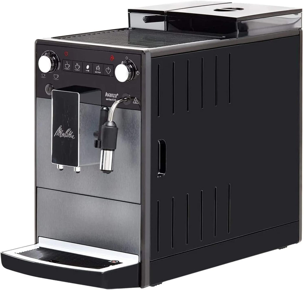 Melitta Avanza - Machine à expresso entièrement automatique avec système de lait, machine à expresso avec moulin et réservoir d'eau extra grand (1,5 l) pour par ex. cappuccino ou expresso, titan mystique
