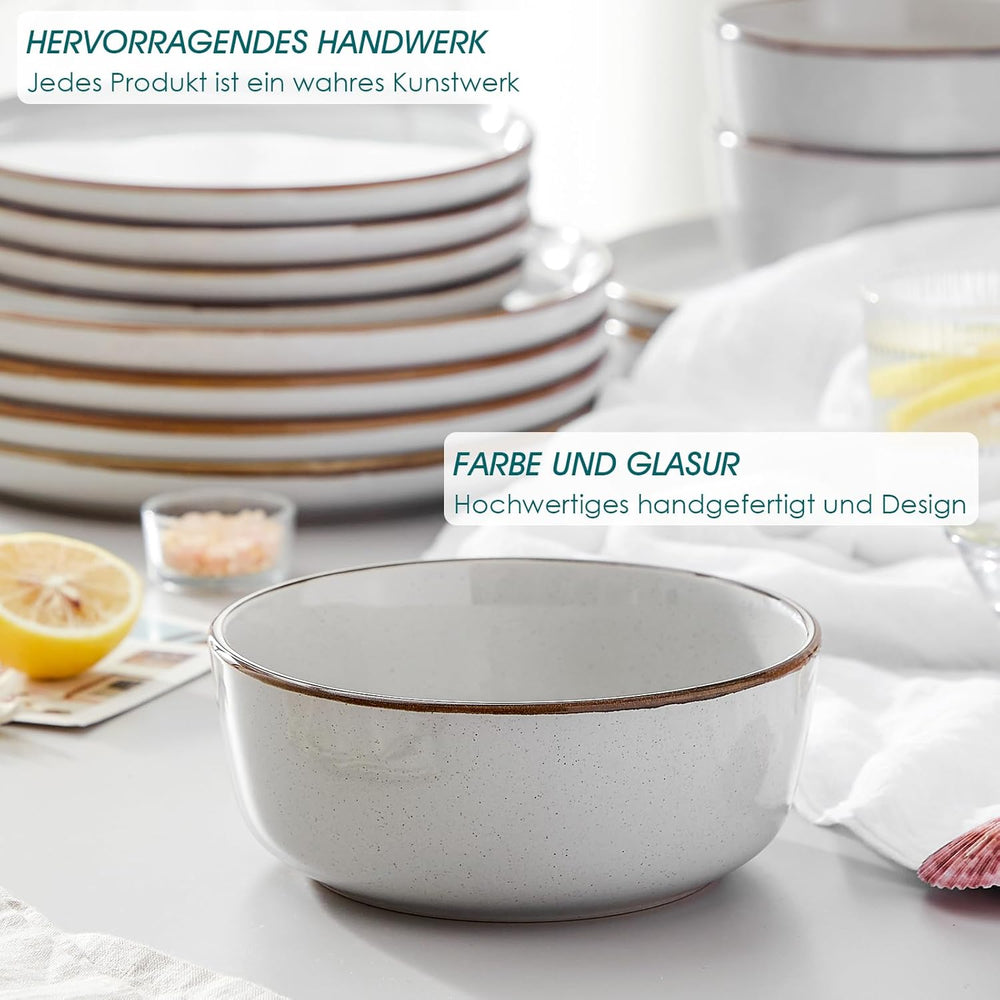 Vancasso LOIRE Service de table en grès pour 6 personnes, service de table 18 pièces pour 6 personnes, gris moderne, comprenant un bol, une assiette à dessert et une assiette plate, passe au micro-ondes et au lave-vaisselle