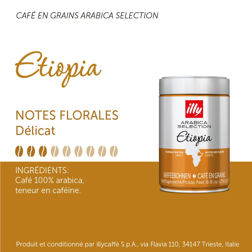 Illy Coffee Beans Sélection de grains de café Arabica de luxe d'Éthiopie, paquet de 6 (6 x 250 g)