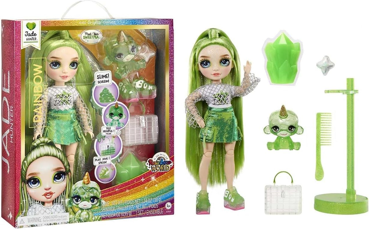 Păpușă Rainbow High Fashion cu slime și animal de companie - Amaya (Culori curcubeu) - păpușă strălucitoare de 28 cm cu slime sclipitor, animal magic și accesorii de modă - jucărie pentru copii - 4-12 ani Papusi Naty Shop Jade (verde)