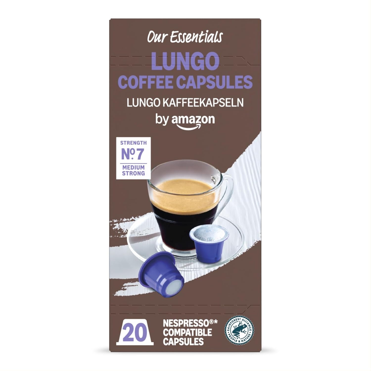 par Amazon Lungo Kaffee-Kunststoffkapseln, compatible Nespresso, 20 Stück, Packung mit 1 – Rainforest Alliance certifié
