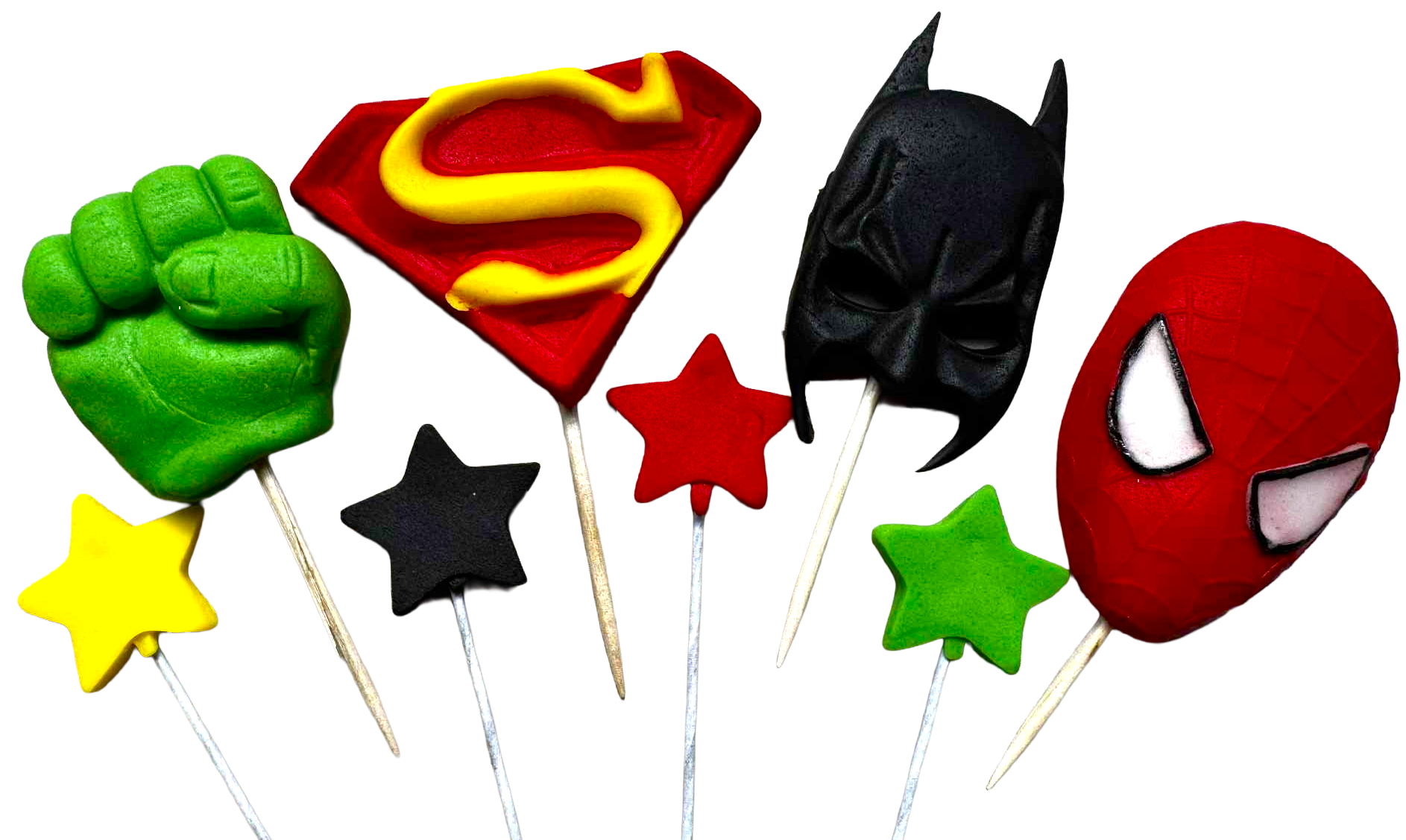 Super-Héros Set de Décorations Comestibles – 8 Figurines en Pâte à Sucre, Tailles 2–5,5 cm