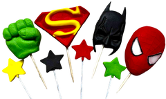 Super-Héros Set de Décorations Comestibles – 8 Figurines en Pâte à Sucre, Tailles 2–5,5 cm