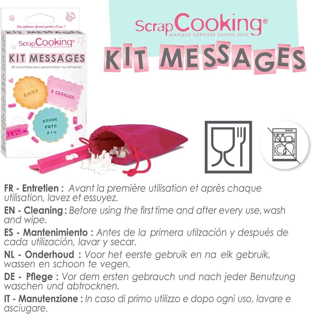 ScrapCooking 3700392420413 Ensemble de tampons à biscuits chiffres et lettres – pour fondant, biscuits, pâtisserie – matrices décorées sur mesure, plastique, rose