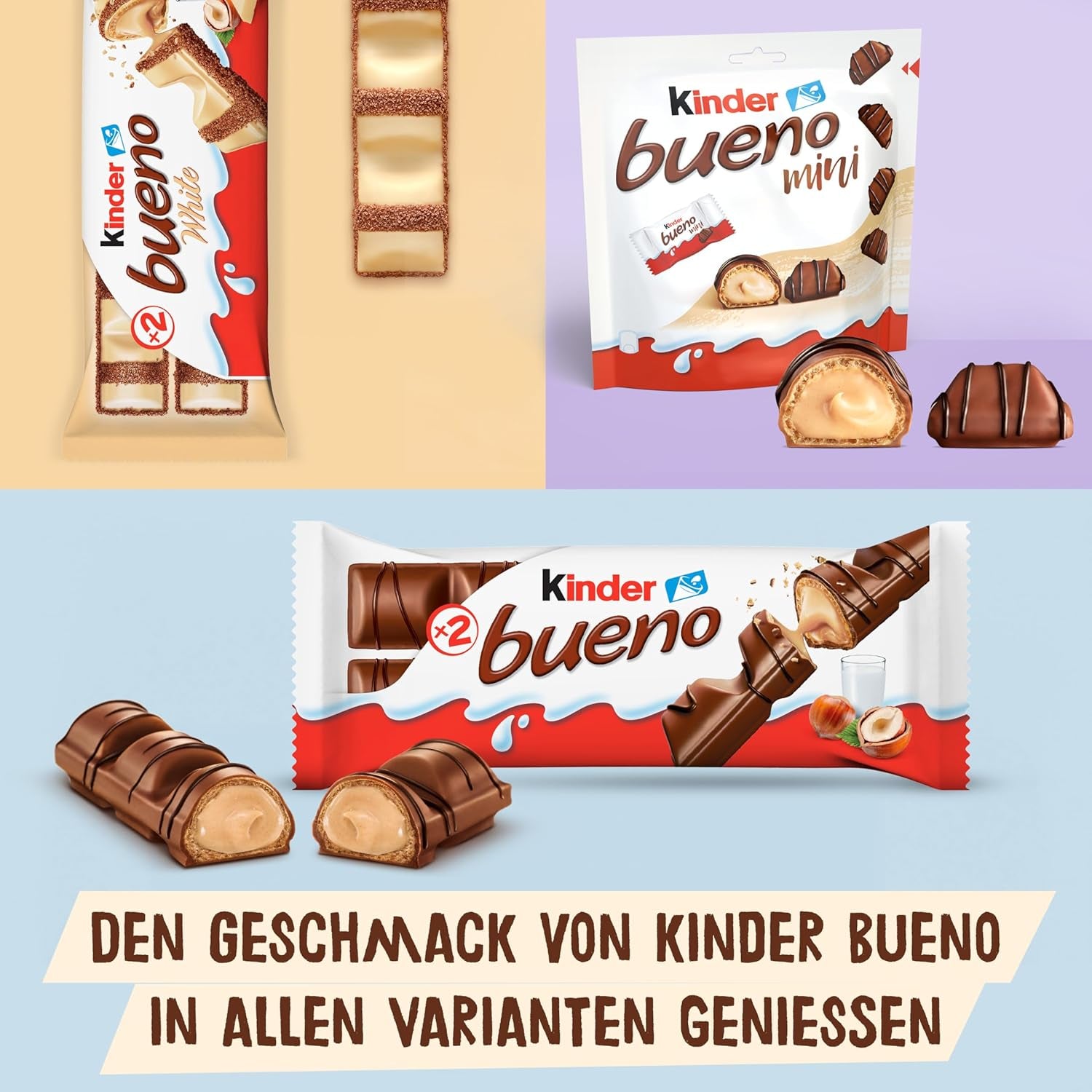 Kinder Bueno Mini - Gaufrettes croquantes au chocolat, crème de lait et noisettes et chocolat au lait fin - Friandises de carnaval - 1 sachet de mini barres emballées individuellement (1 x 108 g)